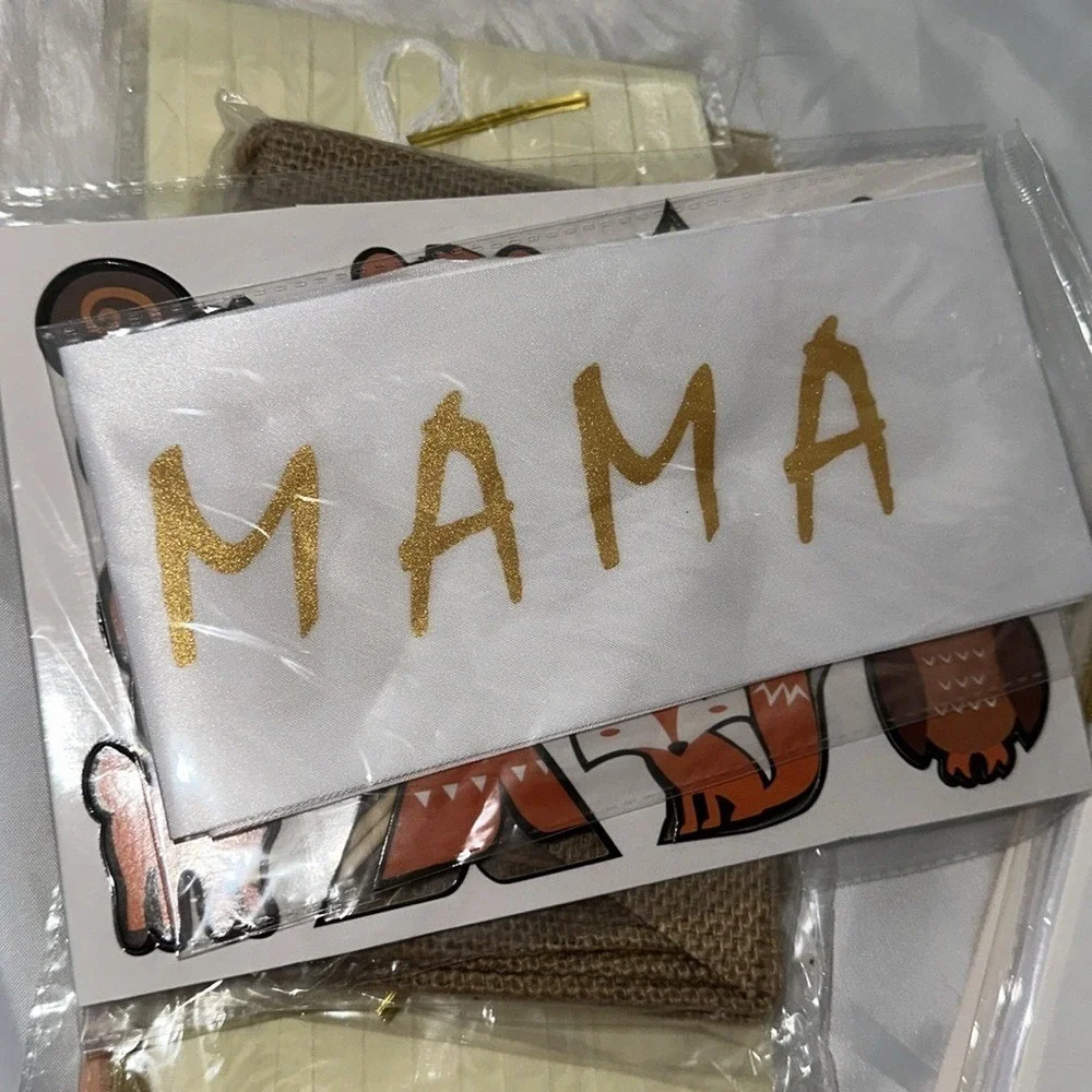 Luxomi Designs Woodland Baby Shower Decorations Mama Bear Sash Burlap Banner Set